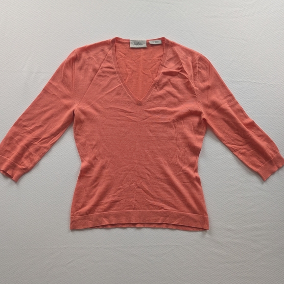 Neiman Marcus Coral V-Neck Sweater - Picture 9 of 9